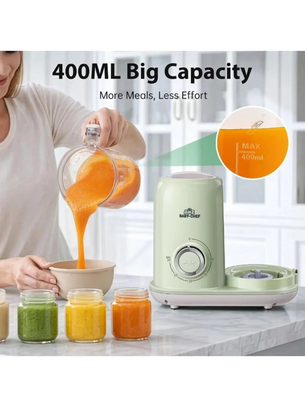 4-in-1 Baby Food Maker & Steamer, Puree Blender, Dishwasher Safe, Green